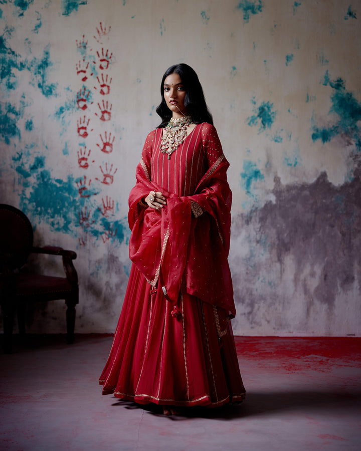 red kallidhar anarkali set