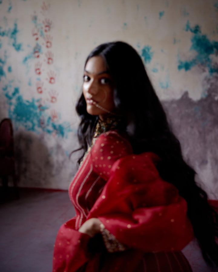 red kallidhar anarkali set