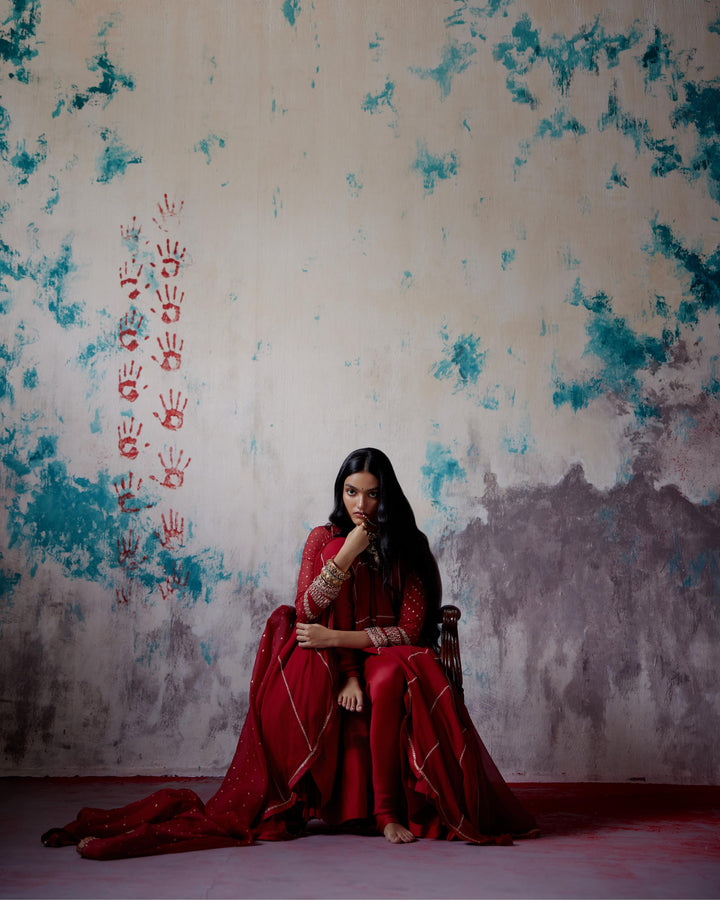 red kallidhar anarkali set