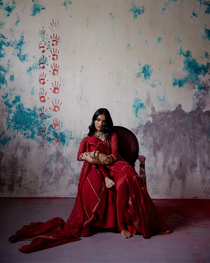 red kallidhar anarkali set