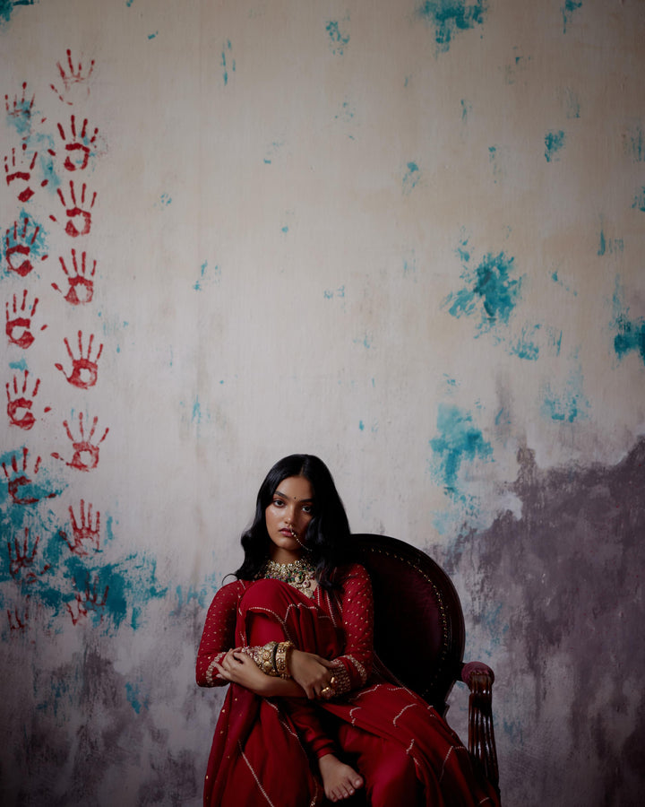 red kallidhar anarkali set