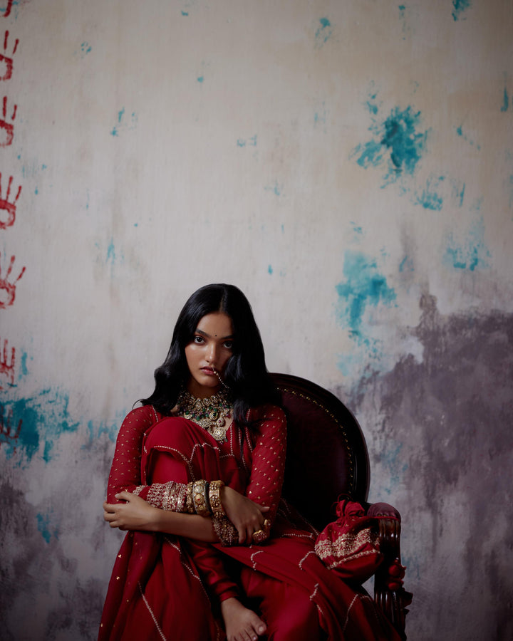 red kallidhar anarkali set