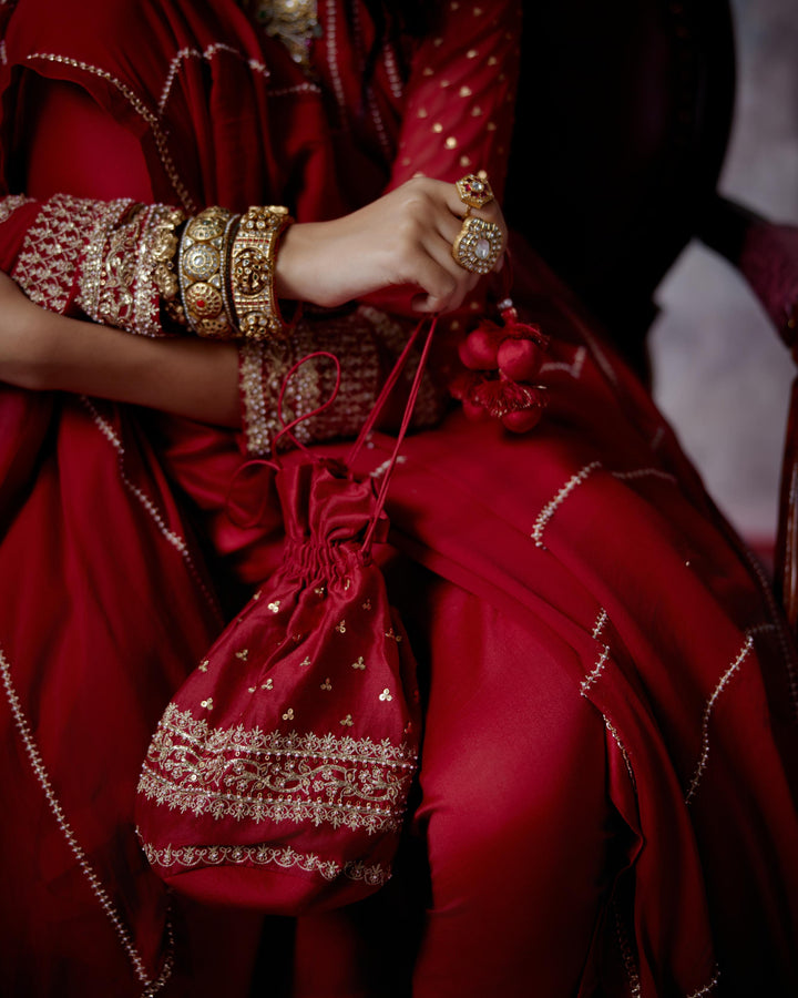 red kallidhar anarkali set