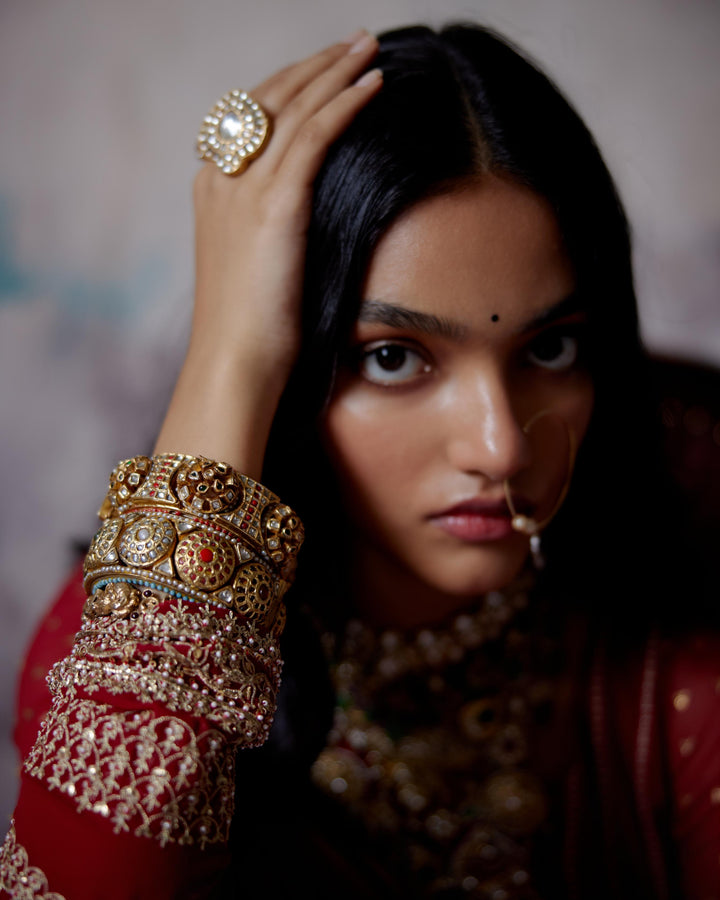 red kallidhar anarkali set