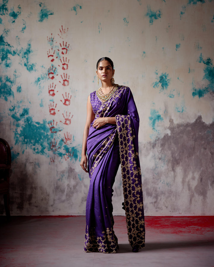 purple silk saree with blouse