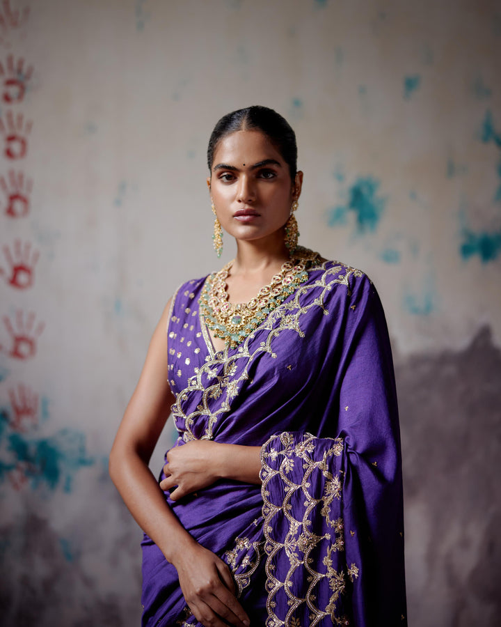 purple silk saree with blouse