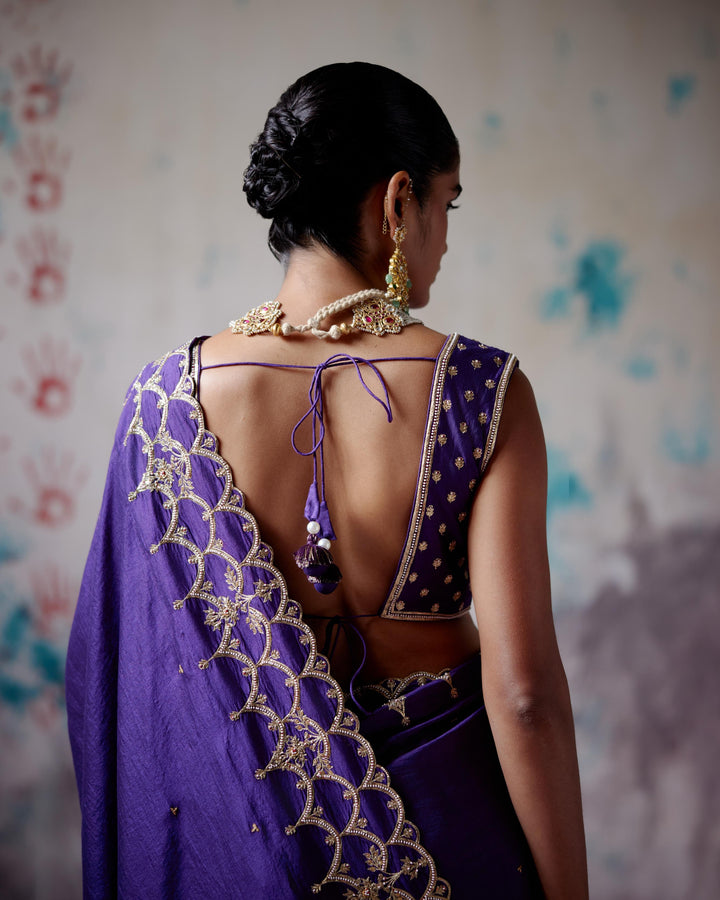 purple silk saree with blouse