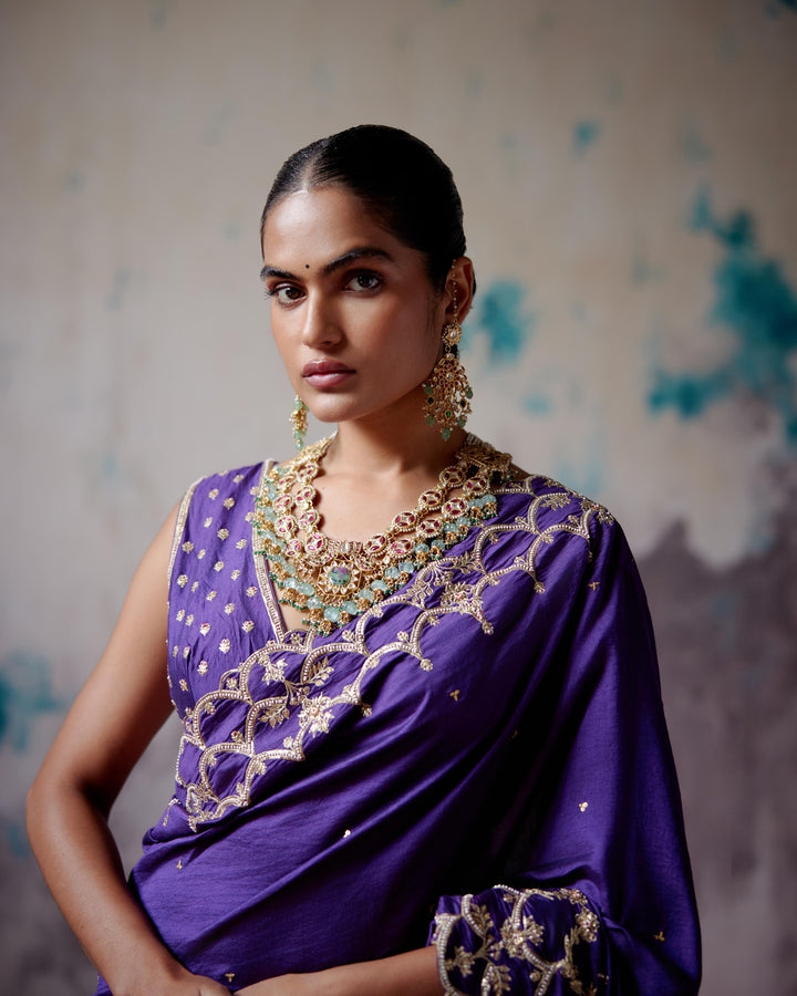 purple silk saree with blouse