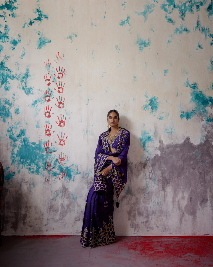 purple silk saree with blouse