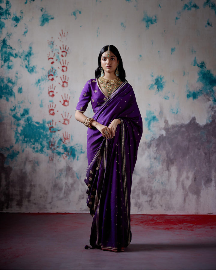 purple brocade silk saree with blouse