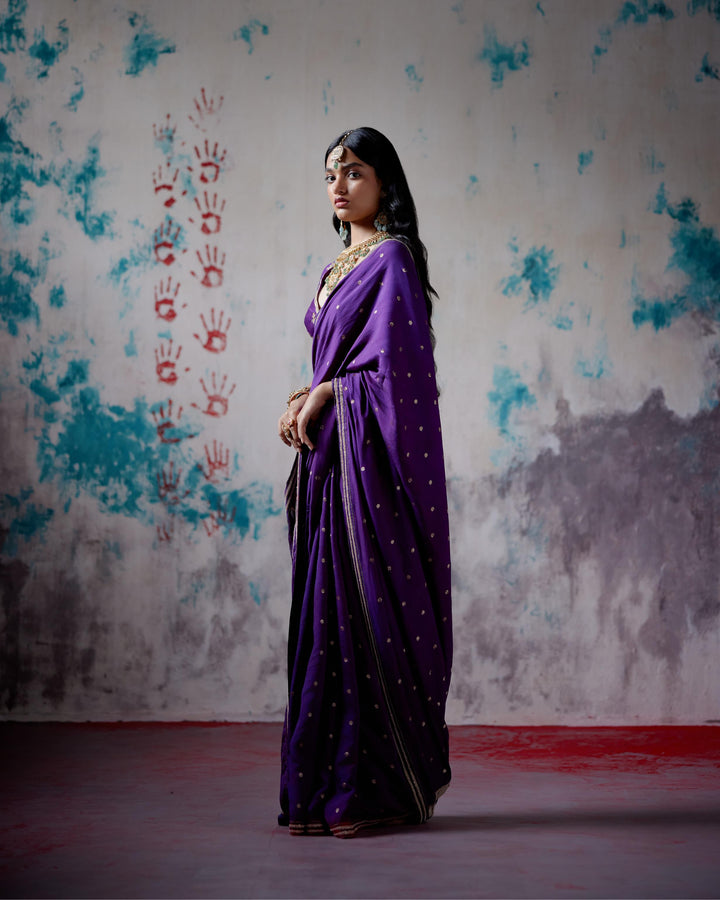 purple brocade silk saree with blouse