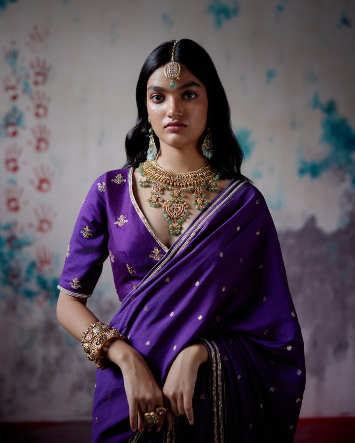 purple brocade silk saree with blouse