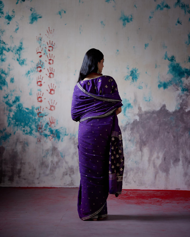 purple brocade silk saree with blouse
