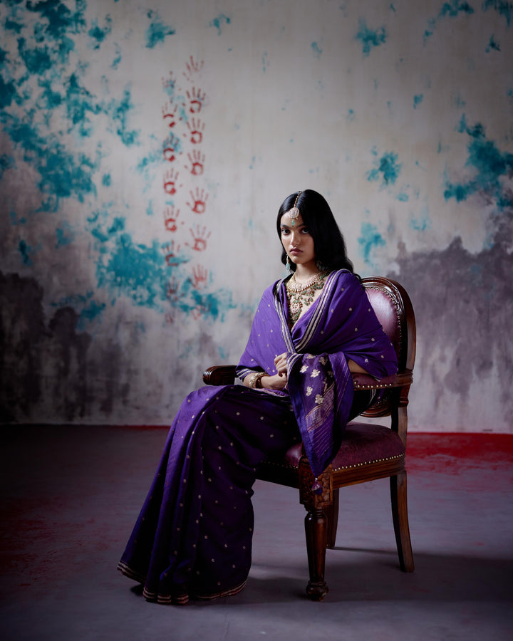 purple brocade silk saree with blouse