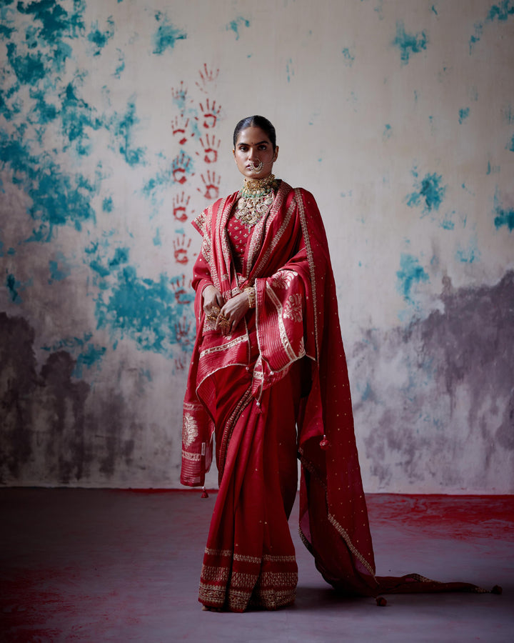 red silk saree with blouse