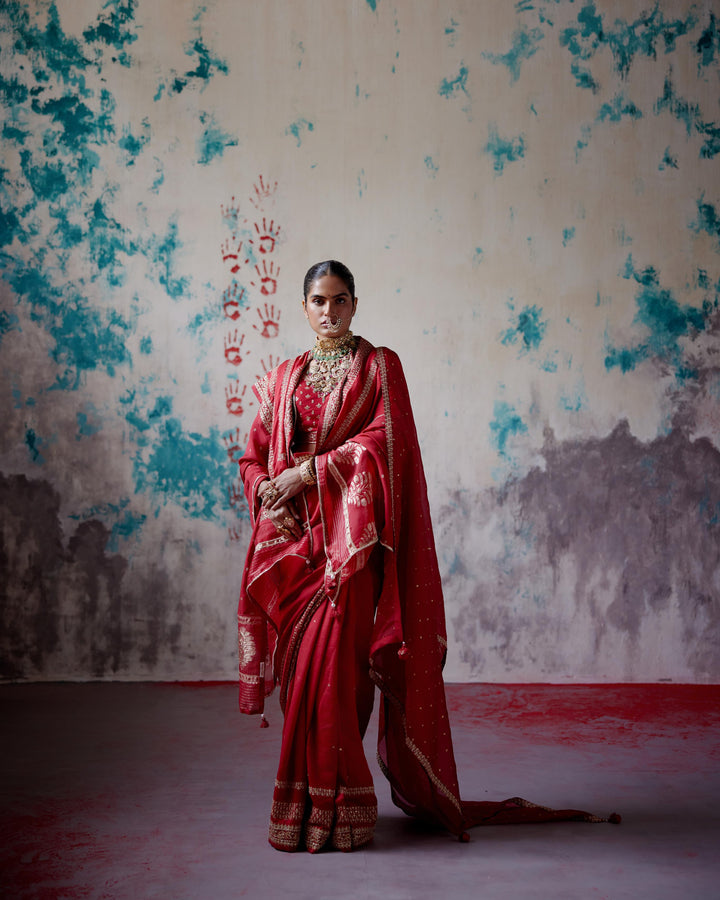 red silk saree with blouse