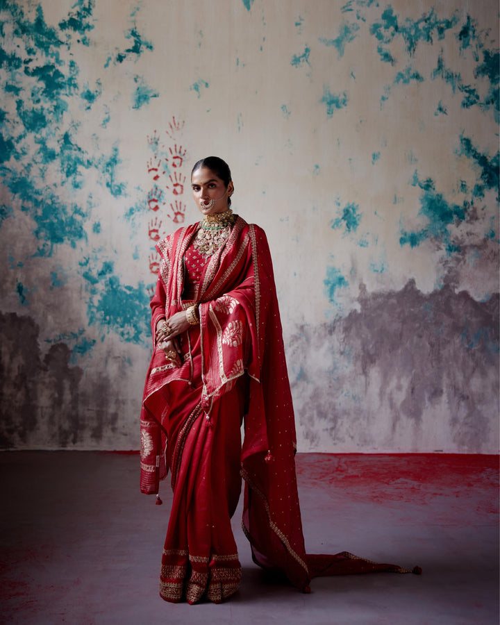 red silk saree with blouse