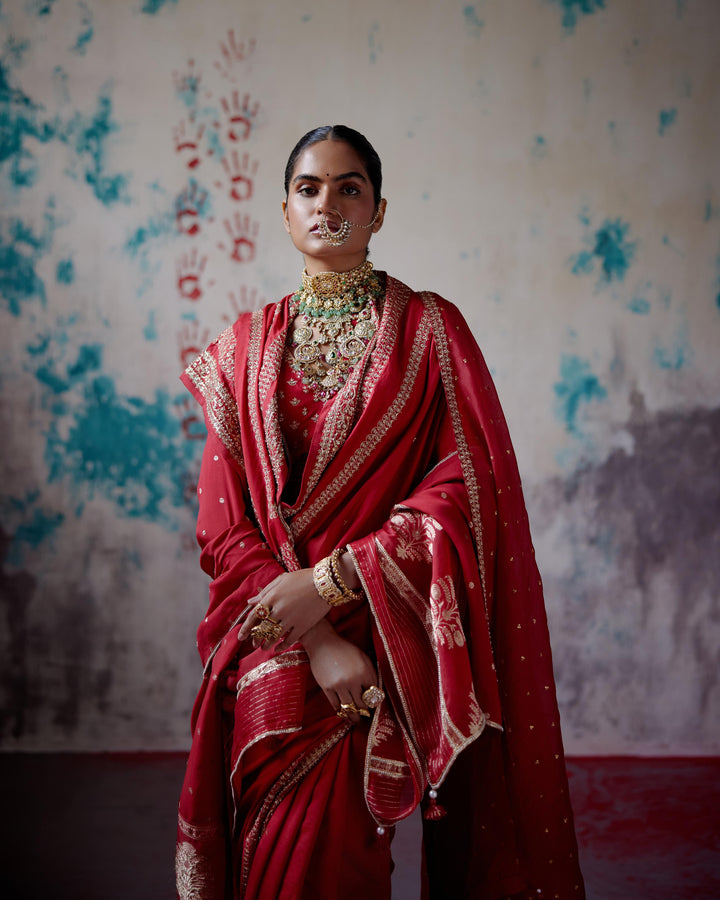 red silk saree with blouse
