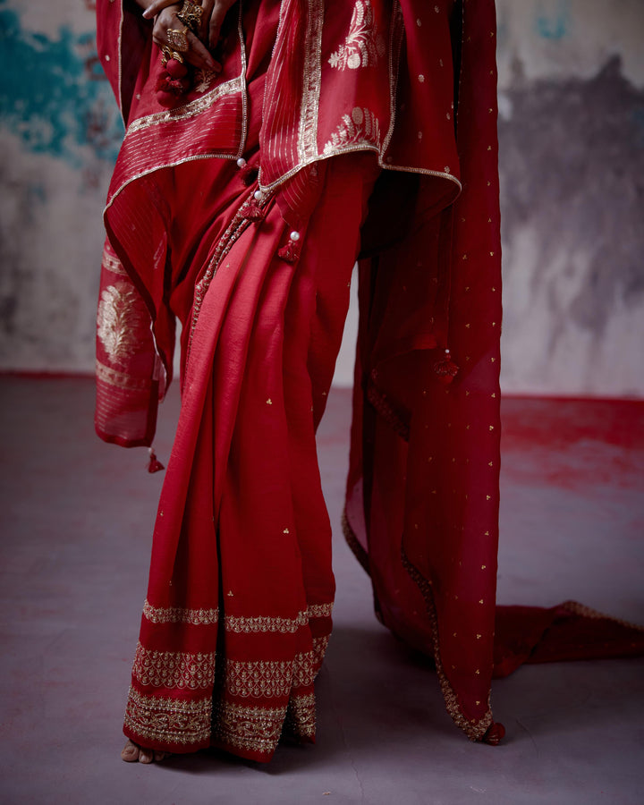 red silk saree with blouse