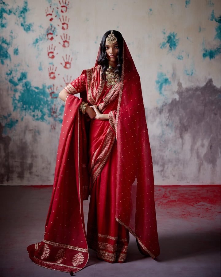 red silk saree with blouse