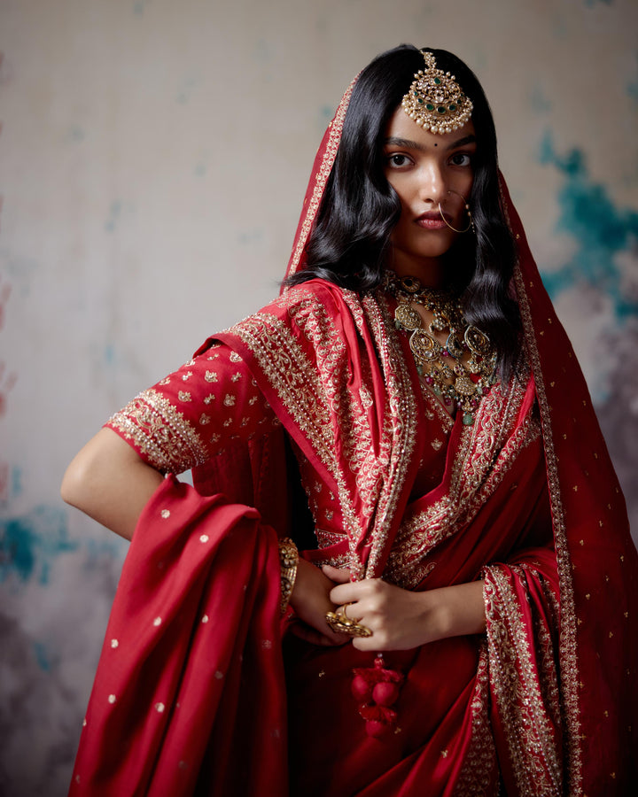 red silk saree with blouse