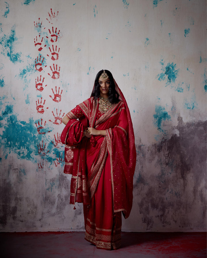 red silk saree with blouse