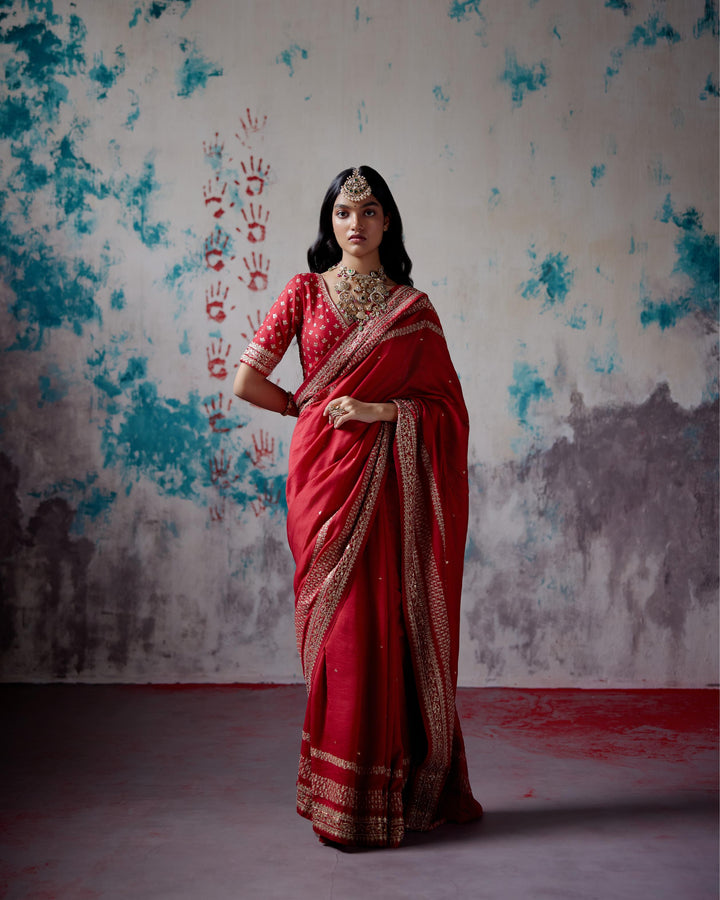 red silk saree with blouse