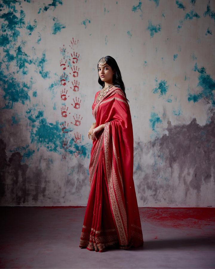 red silk saree with blouse