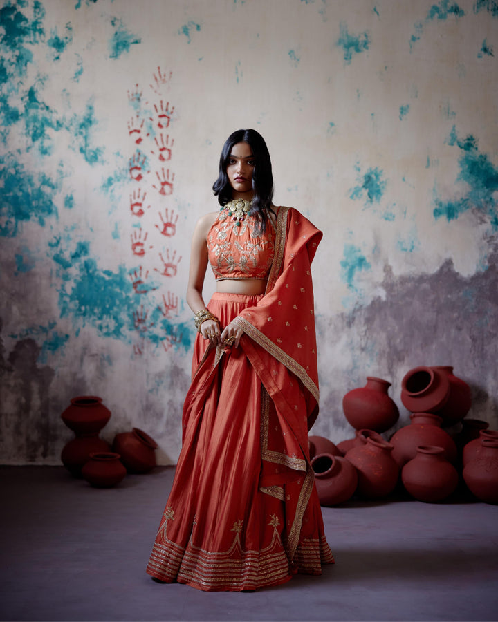 rust orange lehenga set