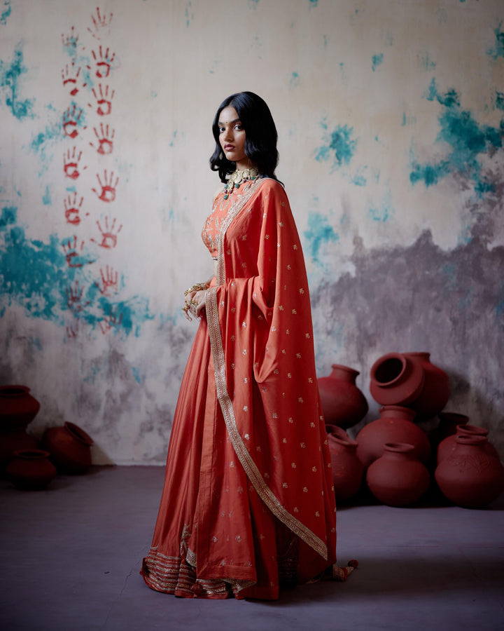 rust orange lehenga set