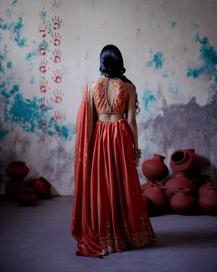 rust orange lehenga set