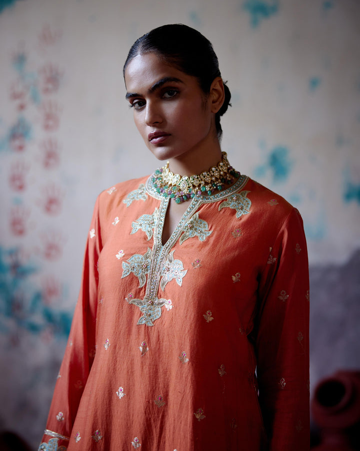 rust orange short kurta sharara set
