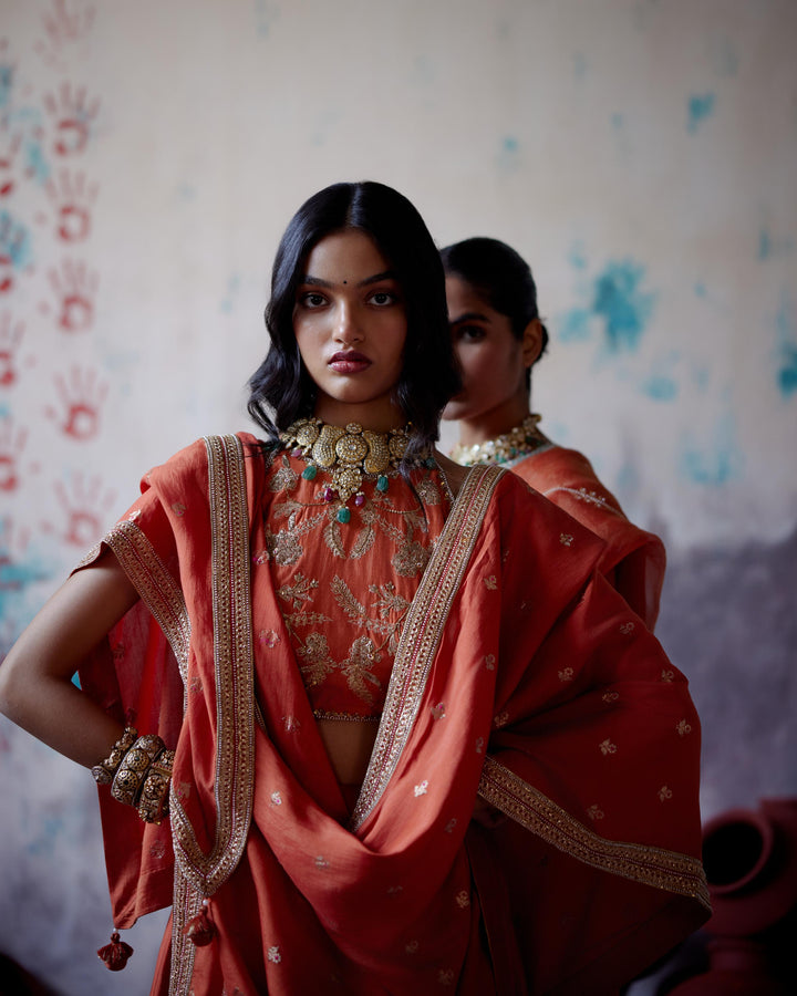 rust orange lehenga set
