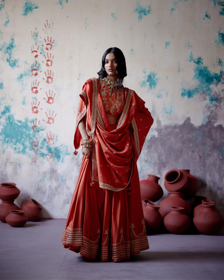 rust orange lehenga set