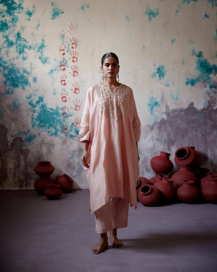 soft peach kaftan set