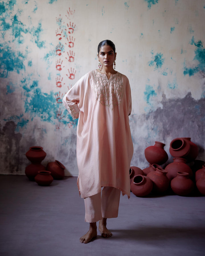soft peach kaftan set