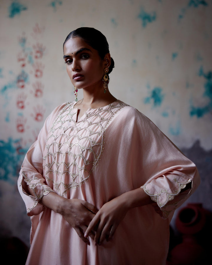 soft peach kaftan set