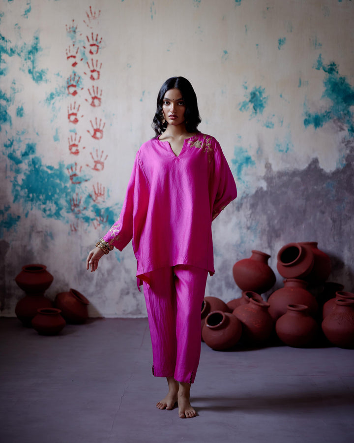 fuchsia pink short kaftan with pant