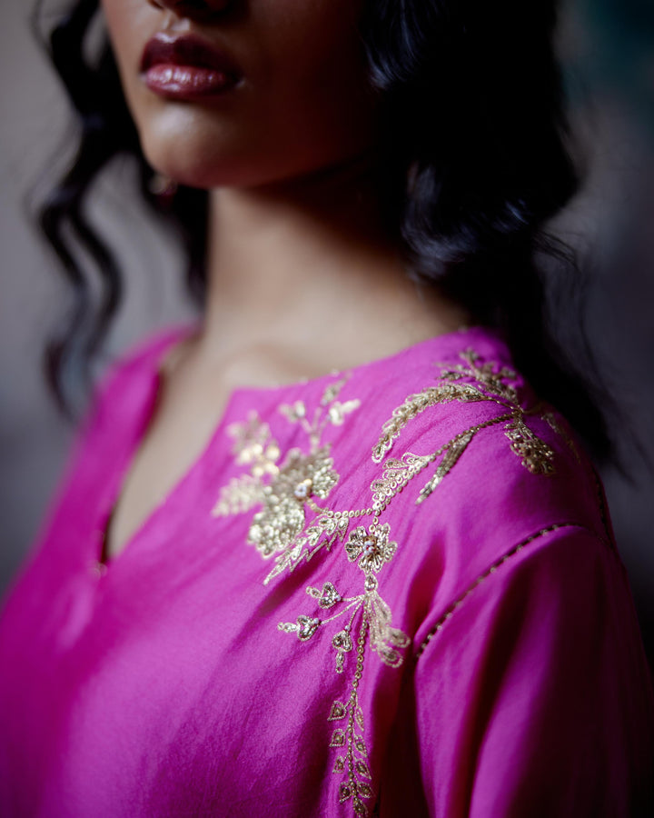 fuchsia pink short kaftan with pant
