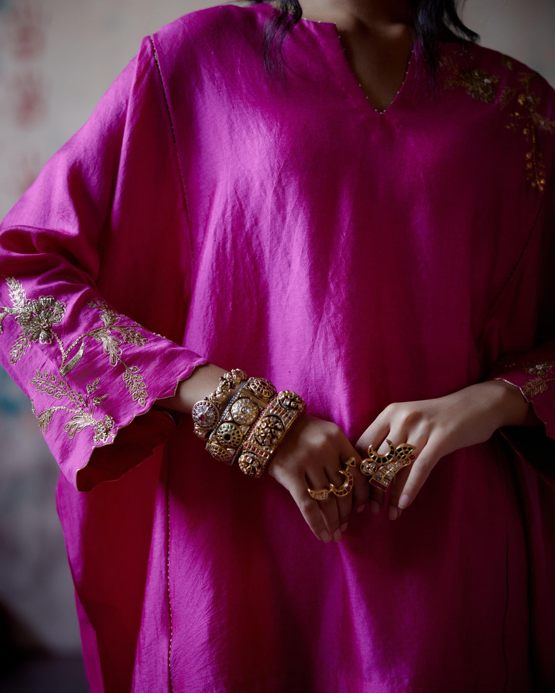 fuchsia pink short kaftan with pant