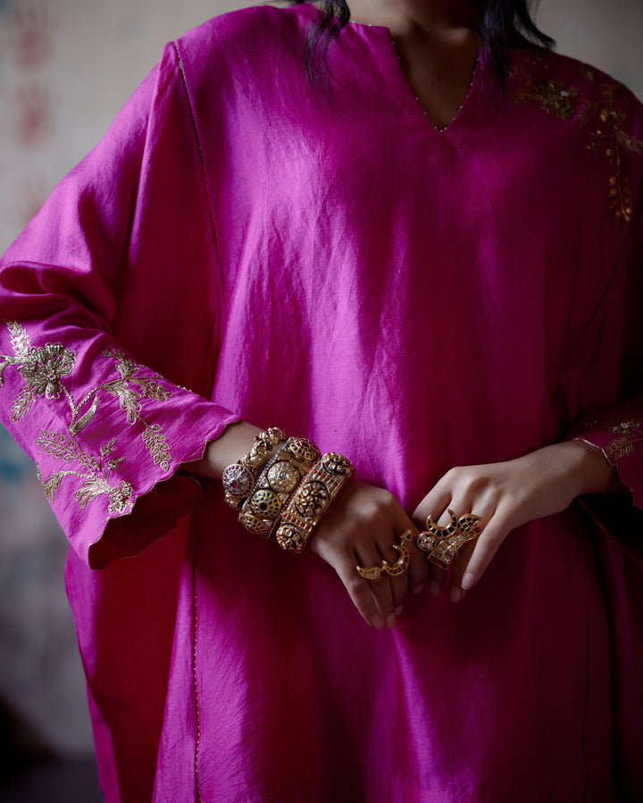fuchsia pink short kaftan with pant
