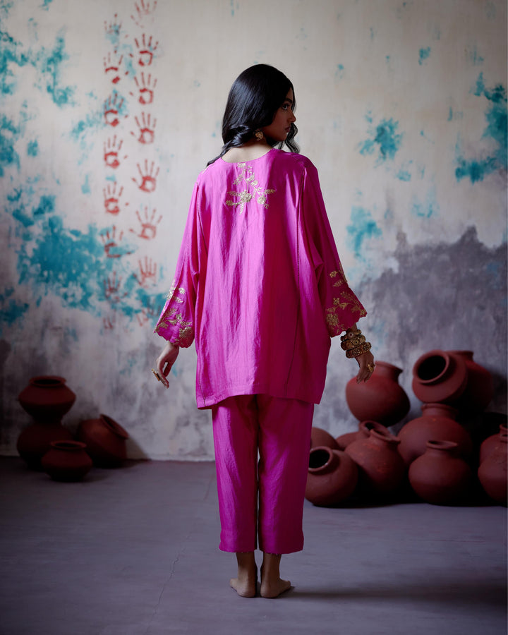 fuchsia pink short kaftan with pant