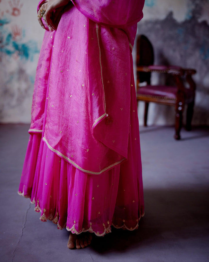 fuchsia pink gather anarkali set