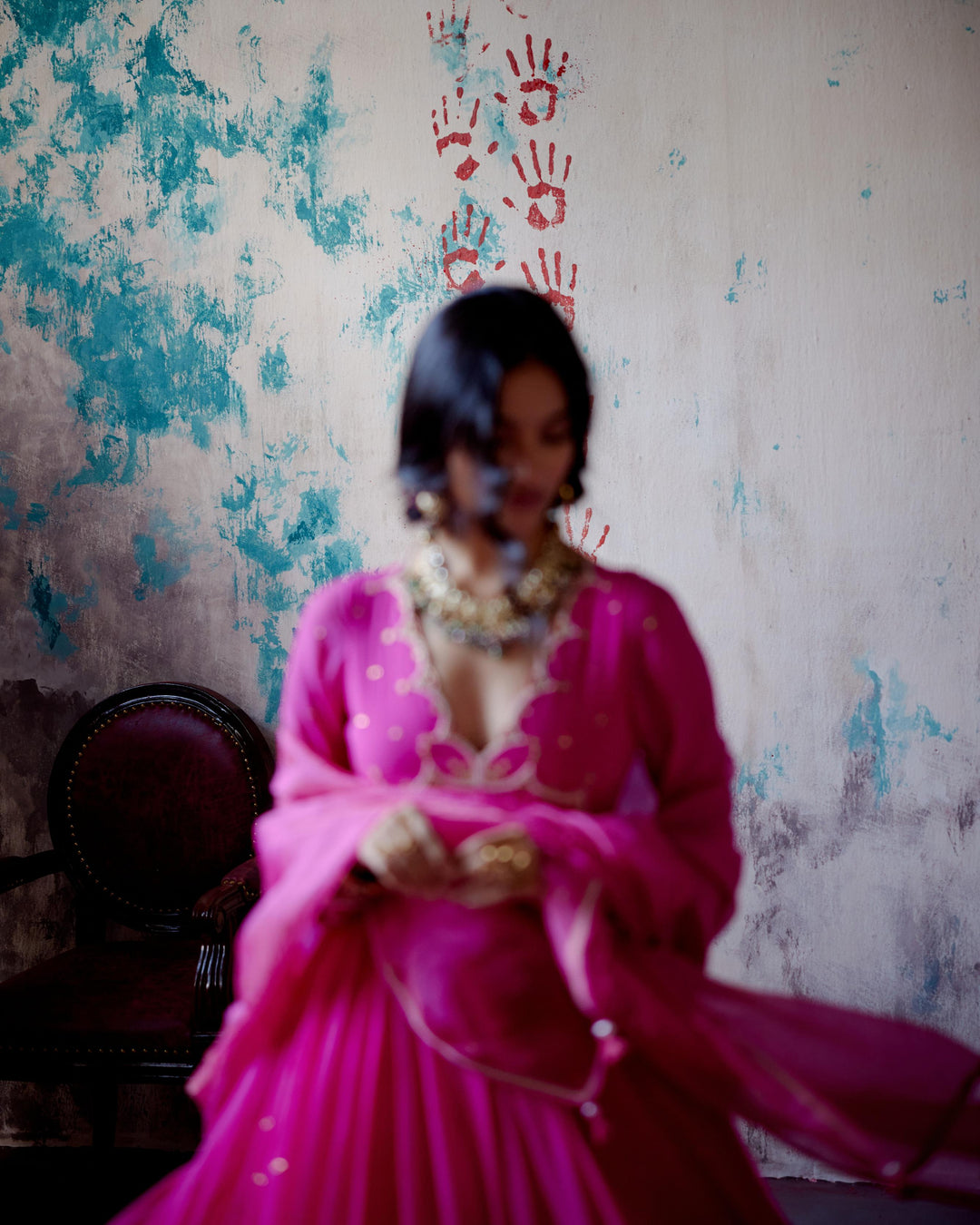 fuchsia pink gather anarkali set