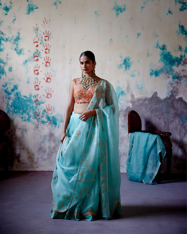 powder blue brocade lehenga set