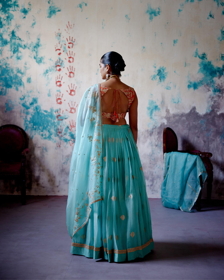 powder blue brocade lehenga set