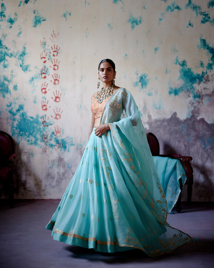 powder blue brocade lehenga set