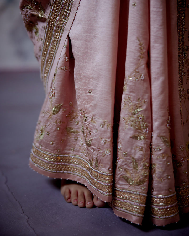 soft peach jaal embroidered saree with blouse