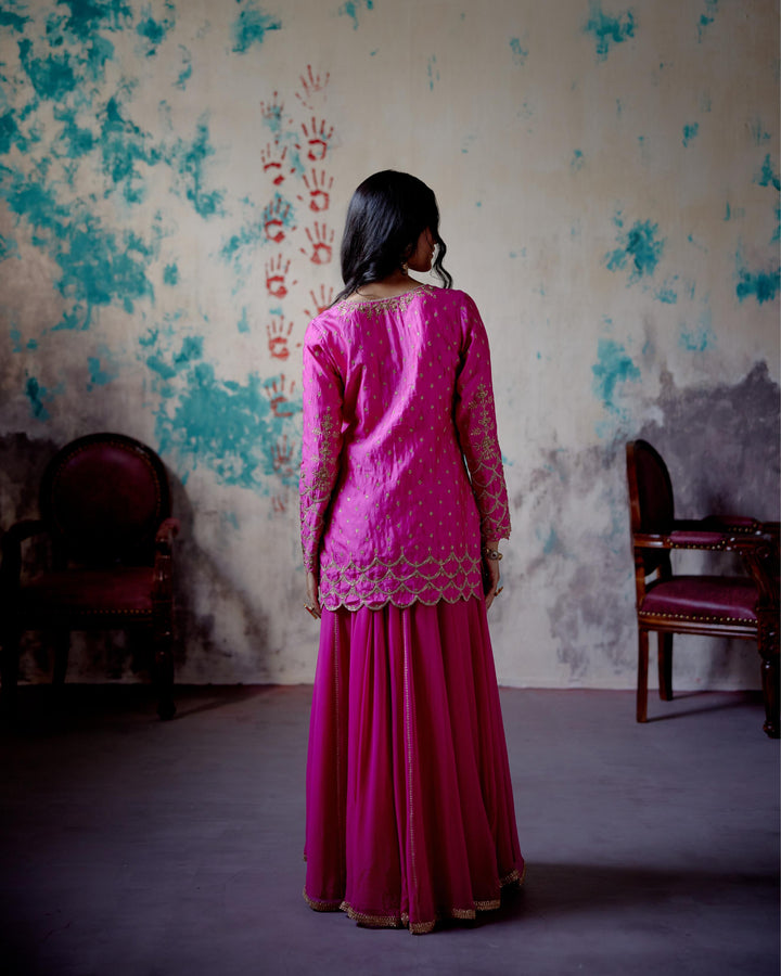 fuchsia pink center open short kurta set