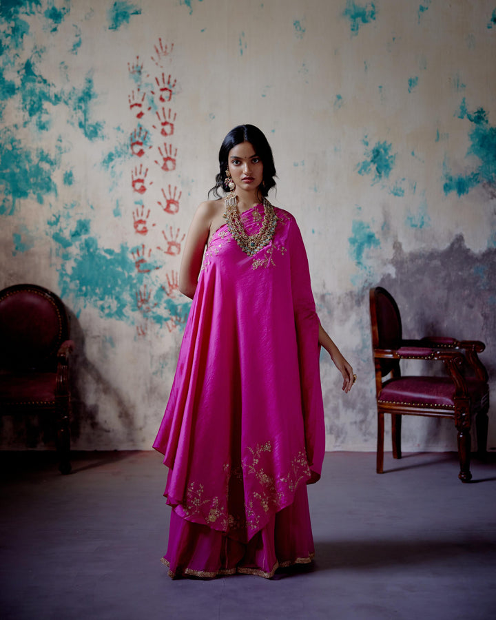 fuchsia pink one shoulder set